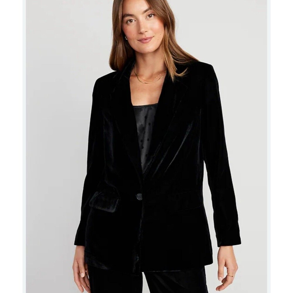 NWT Old Navy Womens Plus Black Velvet Blazer 3X Whimsigoth Formal Work‎ Holiday